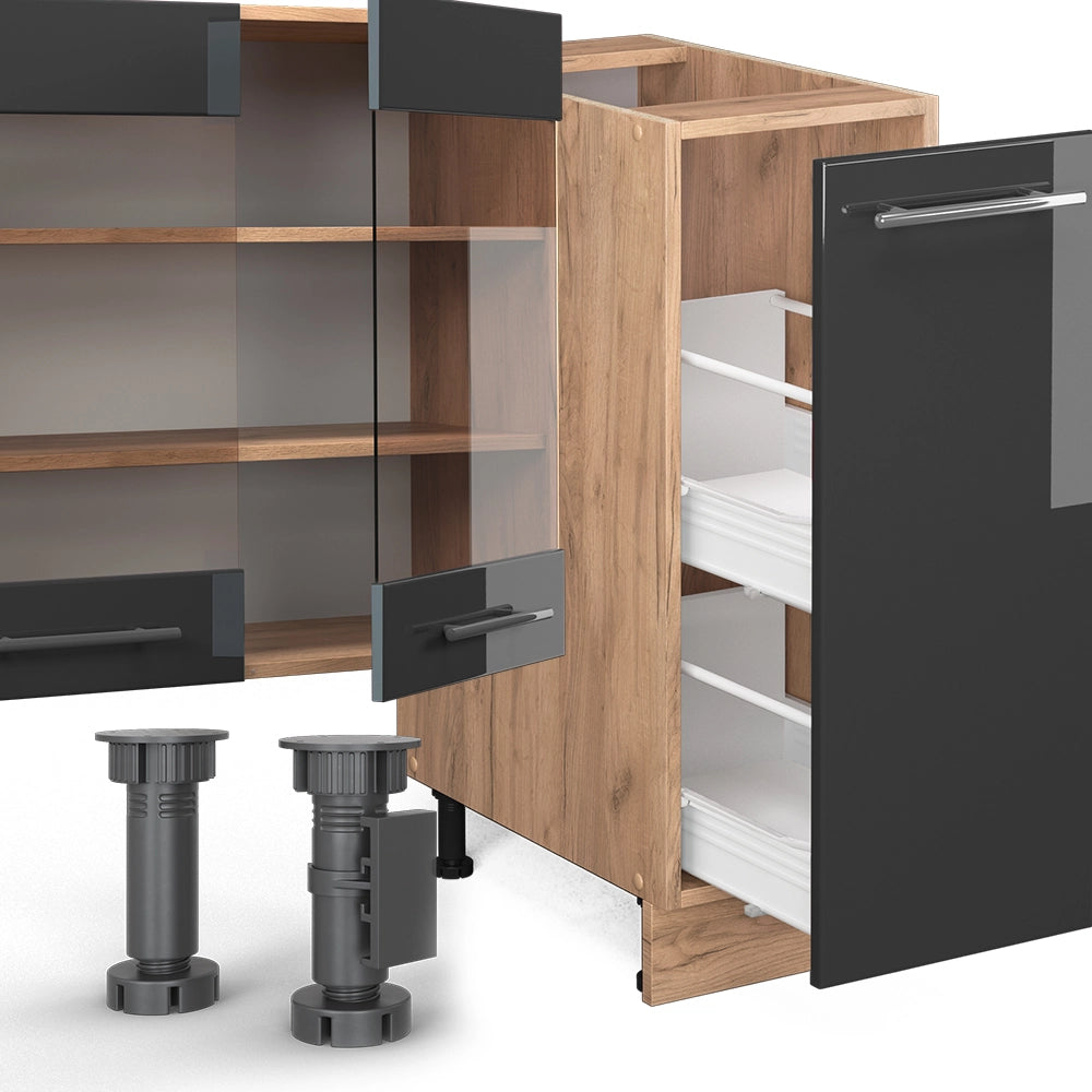 Cucina componibile Fame-Line Antracite lucido/Rovere dorato 280 cm, PL Marmo Vicco