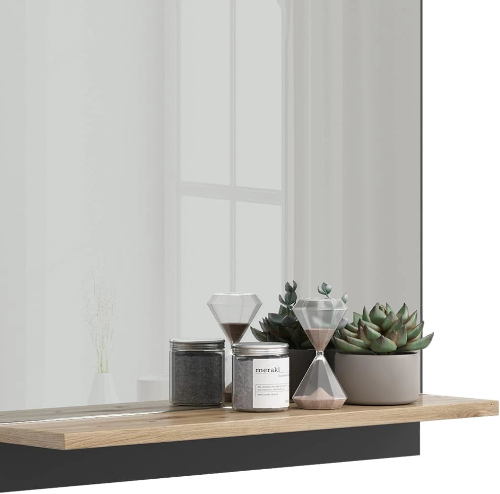 Specchio contenitore bagno Marelle, Antracite/Artisan, 60 x 67 cm con ripiano, adatto per il montaggio a parete in ambienti umidi