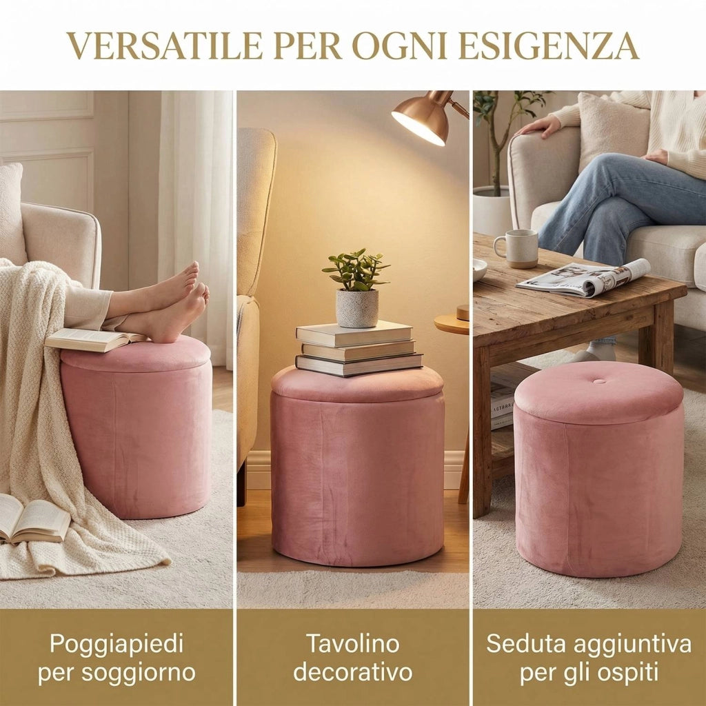 Marvin Pouf Contenitore in Velluto Selina Sgabello Salvaspazio con Vano Portaoggetti Seduta Moderna Elegante per Soggior