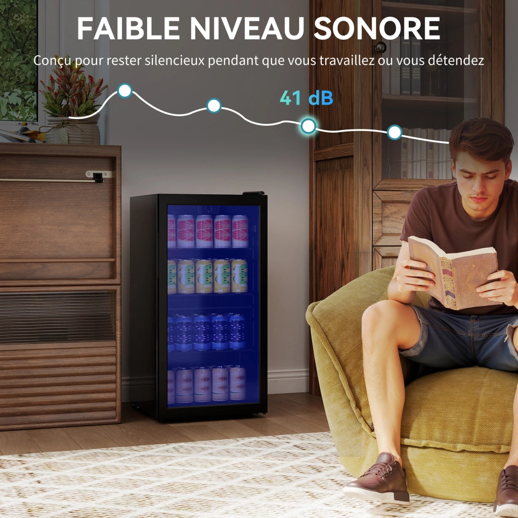 Frigo Bevande 93 Litri ¨C Zephmum ¨C 115 Lattine, Porta in Vetro, Scaffali Regolabili, LED, Nero