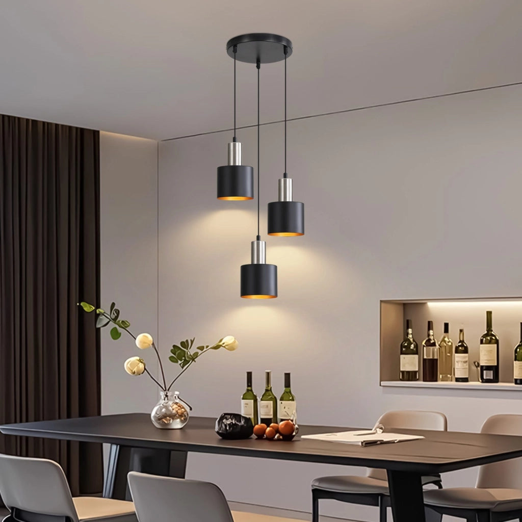 Lampada a sospensione ZMH da tavolo da pranzo E27 lampada a sospensione vintage 3 lampadine oro nero