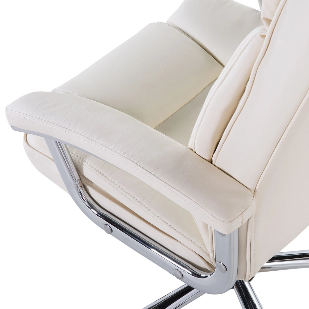 Sedia dirigenziale da ufficio in ecopelle beige con ruote regolabili in altezza del sedile girevoli