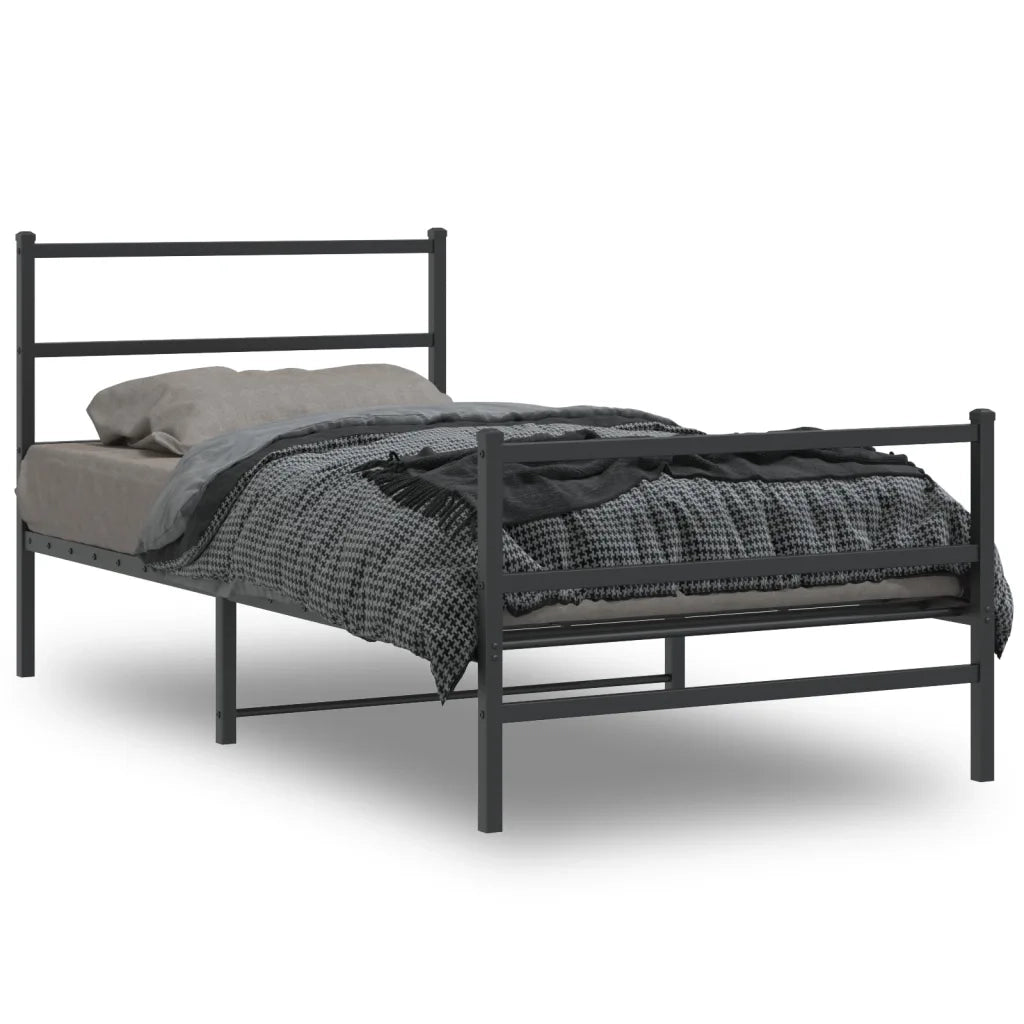 Giroletto con Testiera e Pediera Metallo Nero 100x190 cm 355377