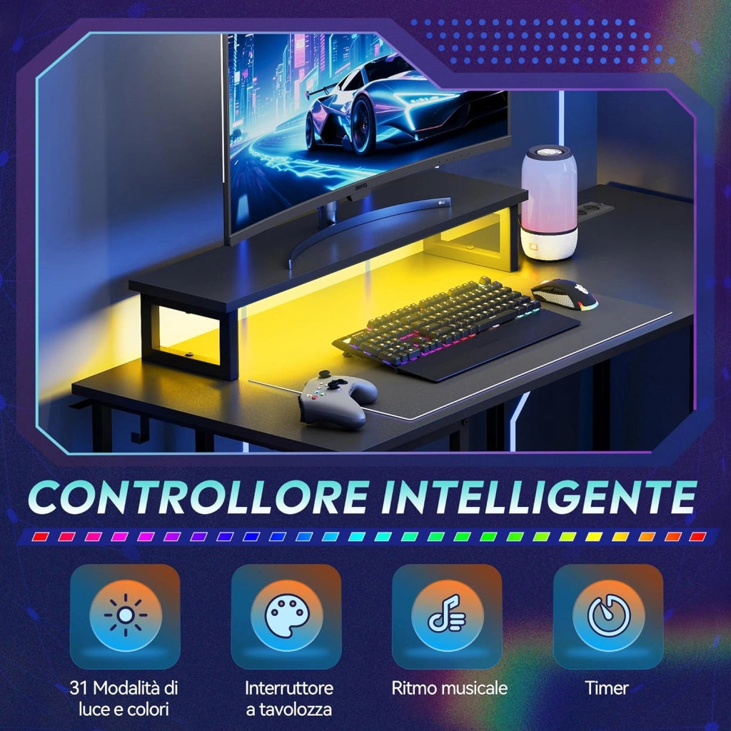 Scrivania angolare L ¨C zephmum ¨C 123x80 cm, nero, con cassetti, USB e supporto monitor