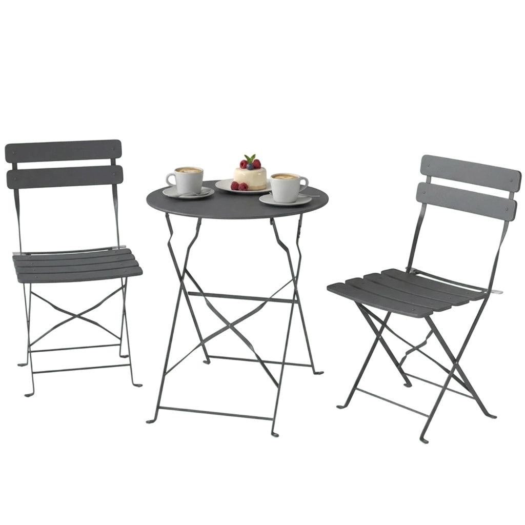 Tavolo pieghevole con sedie da giardino ¨C zephmum ¨C grigio, metallo