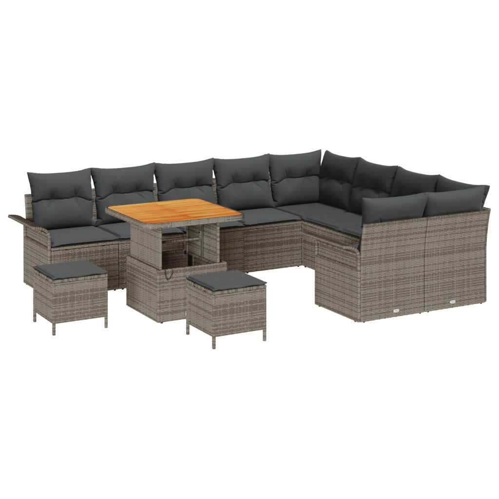 Set di Divani da Giardino  12 Pezzi con Cuscini Grigio Polyrattan Acacia
