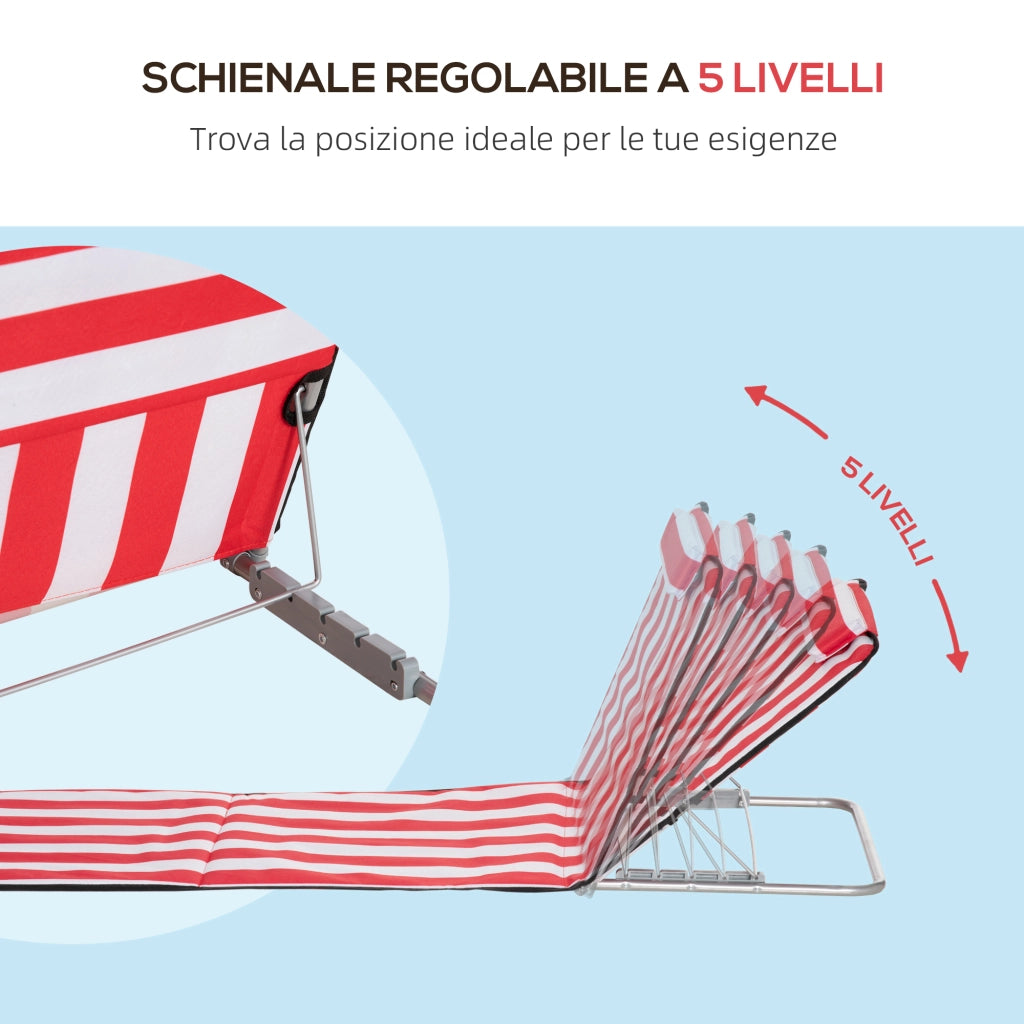Set 2 Lettini Spiaggia Pieghevoli con Schienale Regolabile a 5 Livelli e Borsa, Rosso