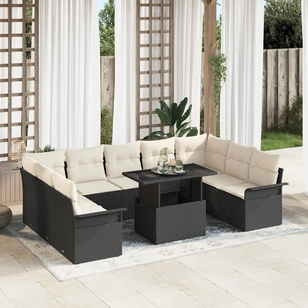 Set Divano da Giardino con cuscino 10 pcs Nero Poly Rattan 3348343