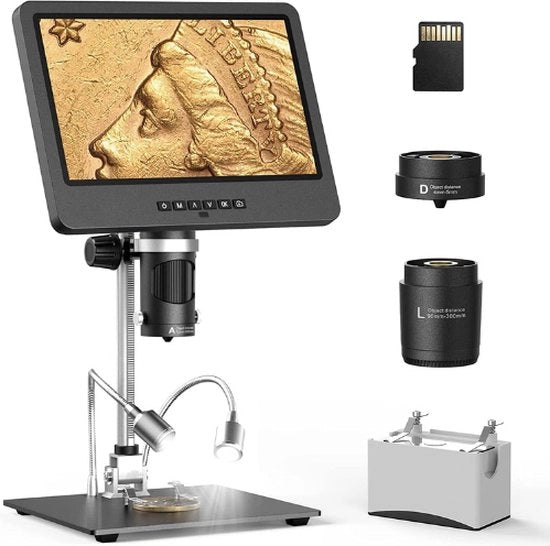 Microscopio Digitale Professionale - 7 Pollici IPS Schermo Premium - 2x/1500x Amplificazione - 32GB Carta SD - 30fps/2K Video HD - Illuminazione a LED - Scienza - Microscopio - Microscopio per Saldatura - 24MP Foto