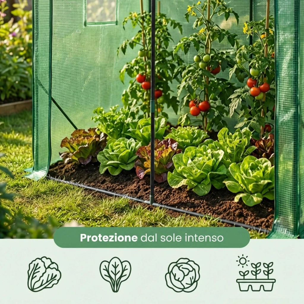 Serra da giardino a casetta con struttura in metallo e telo in PE 1 porta 2 finestre Verde 200x140x200 cm