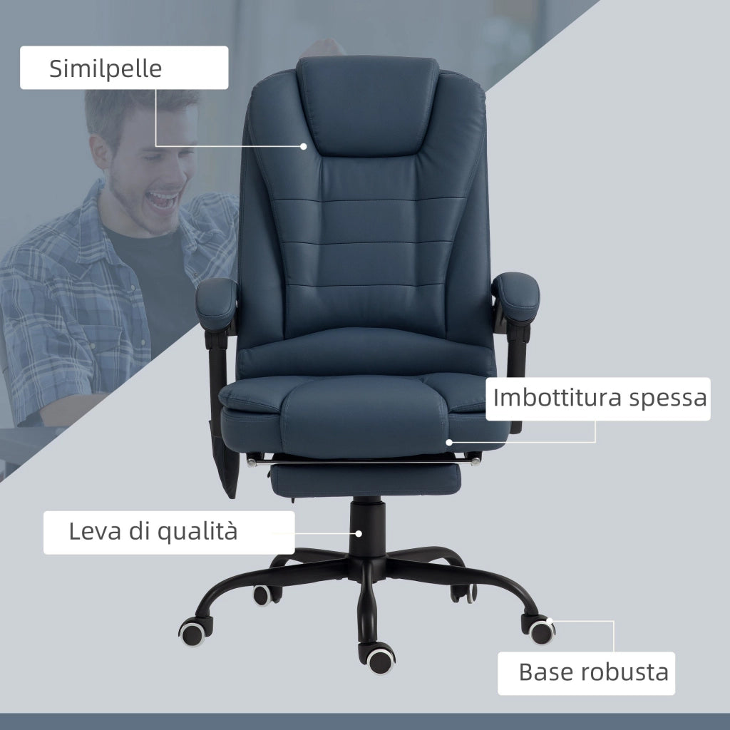 Sedia Operativa da Ufficio con 7 Punti Massaggianti e Poggiapiedi Blu