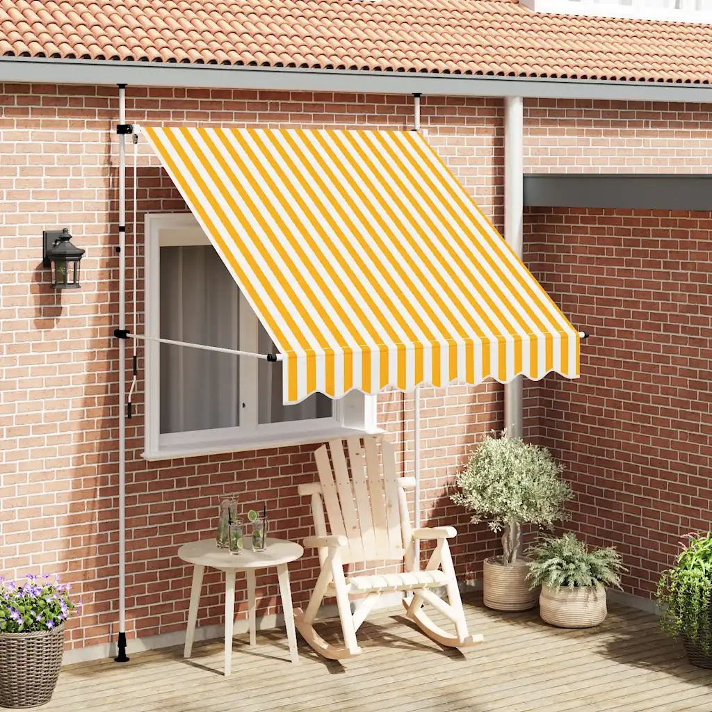 Tenda da Sole Retrattile Manuale-Tenda parasole per Patio 200cm Strisce Arancione Bianco