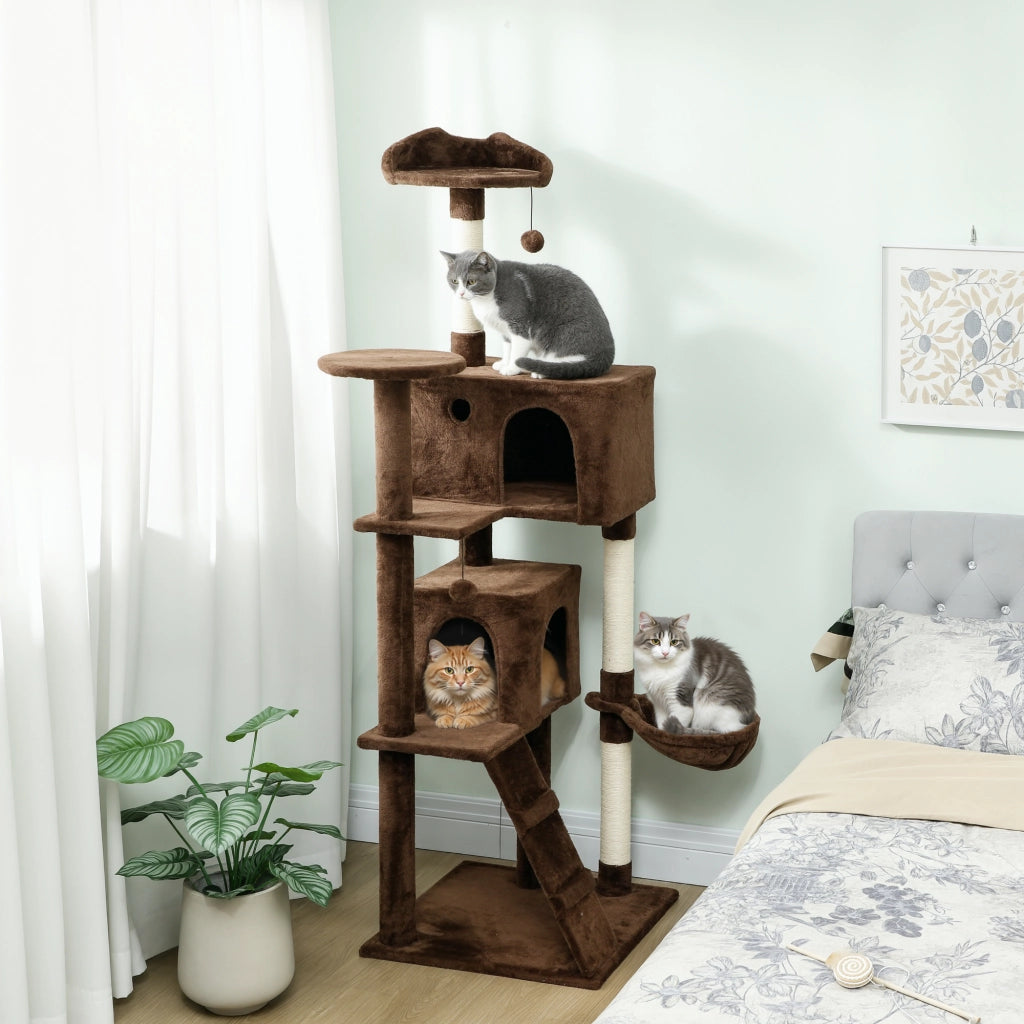 Letto per gatti con piattaforme, cuscino, amaca e palo di sisal ¨C zephmum ¨C marrone, 180 cm