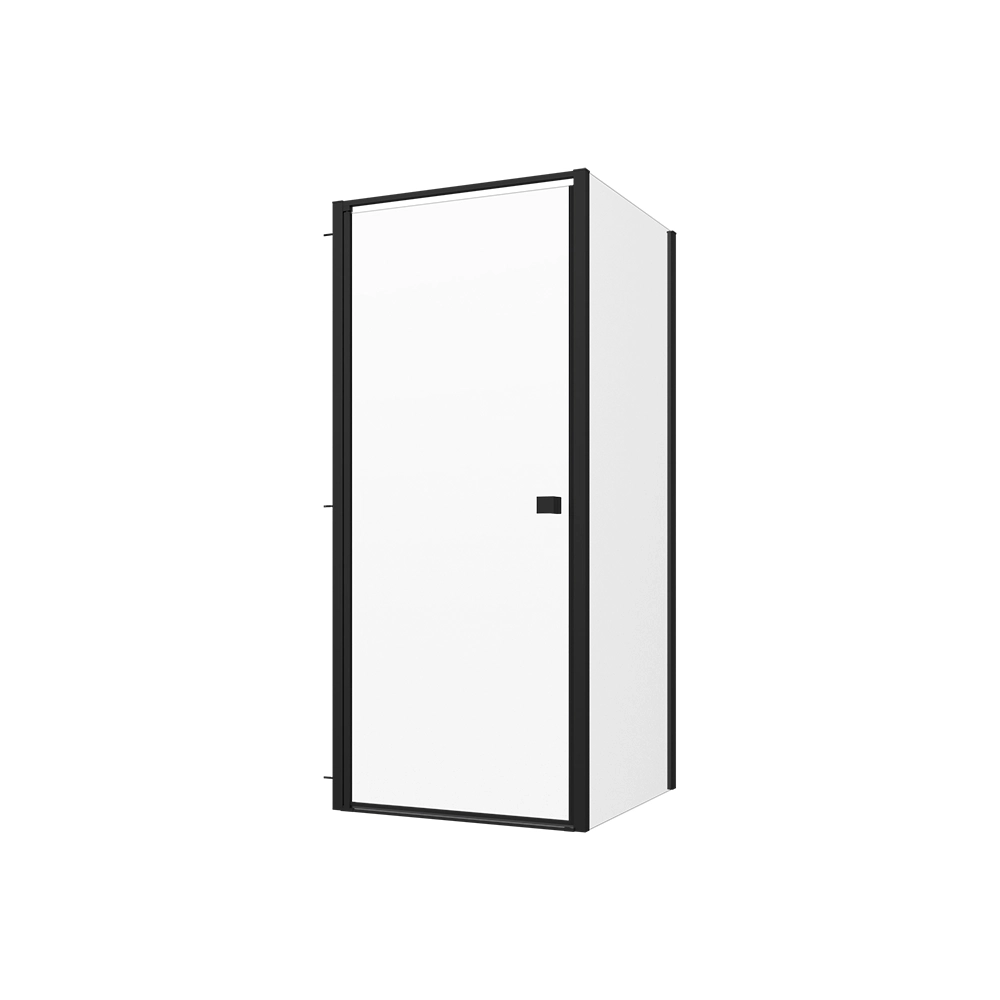 Box doccia 90x80 cm con apertura a battente e parete fissa, profili nero opaco e vetro da 8mm trasparente h195 | Bahamas