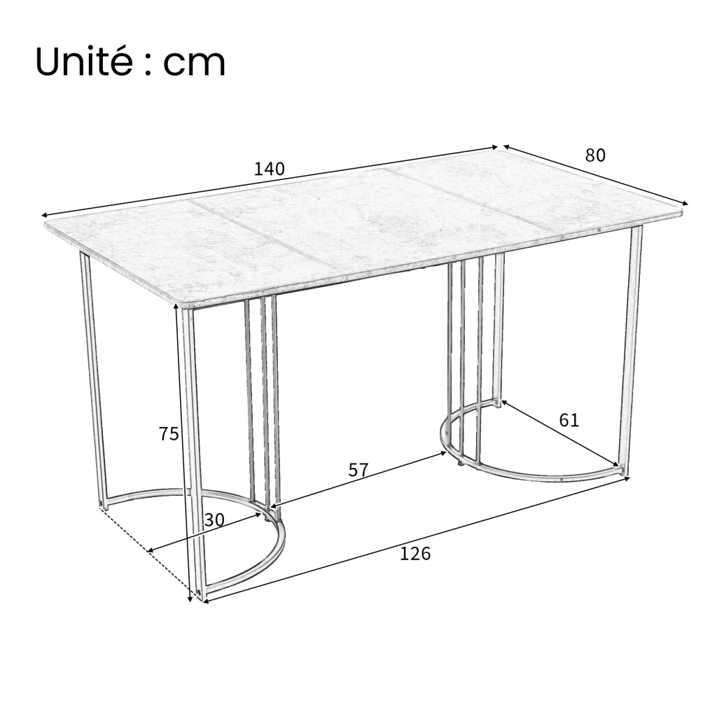 Tavolo da pranzo rettangolare in MDF con effetto marmo e piedi regolabili per cucina soggiorno e ufficio 140 × 80 cm