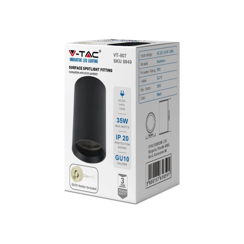 Montato a superficie GU10 Nero (H: 100mm)