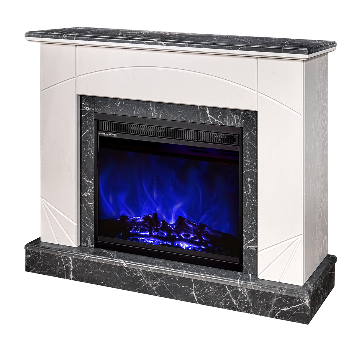 Camino Elettrico da Pavimento 85x110x27 cm Effetto Fiamma 1500W Madeira lux & Lorance Ivory/dark gray