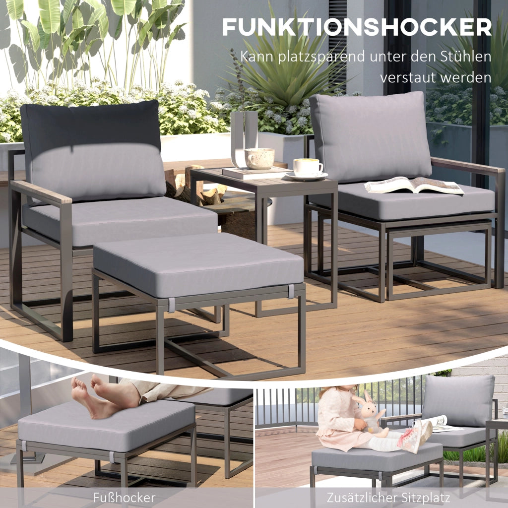 Set Divano da Giardino 2 Posti con Tavolino e Cuscini ¨C Zephmum ¨C Grigio Polyrattan