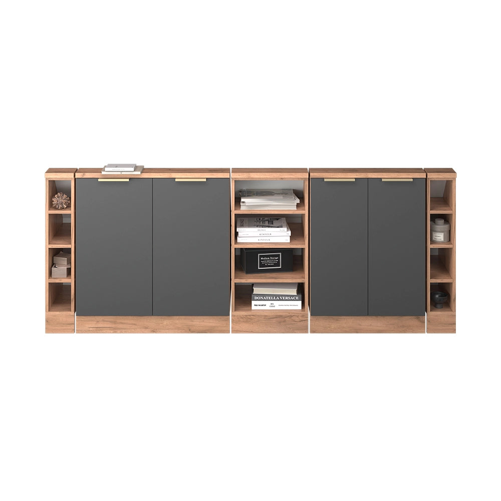 Mobile cucina sottotetto R-Line Antracite-oro/Rovere dorato 210 cm Set di 5 Vicco