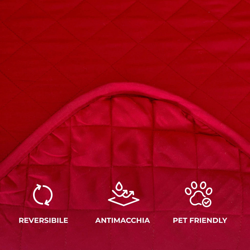 Copridivano Con Braccioli Antimacchia Trapuntato Protettore Impermeabile Salvadivano Idrorepellente Imbottito Con Elastico Antiscivolo Bordeaux - Divano 2 posti