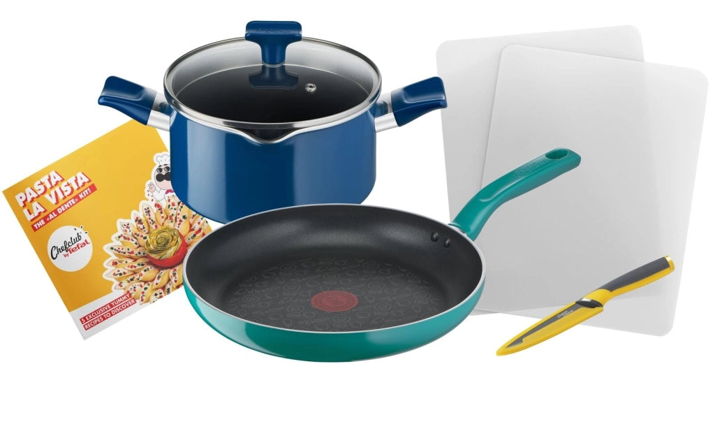 Tefal G804S404 Chefclub Set Pentole 5 Pezzi con Rivestimento in Titanio Antiaderente Tecnologia Thermo-Spot Compatibile Induzione colore Blu Menta