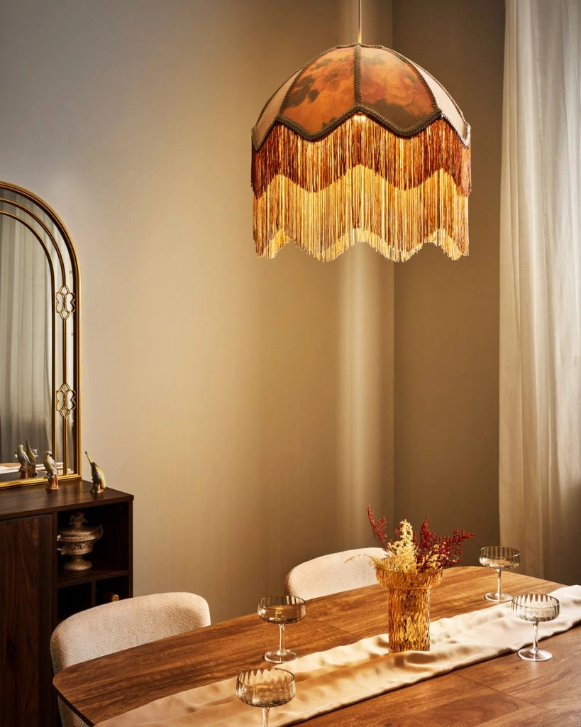 Lampada a sospensione con frange Tessuto beige illuminazione Retro Vintage
