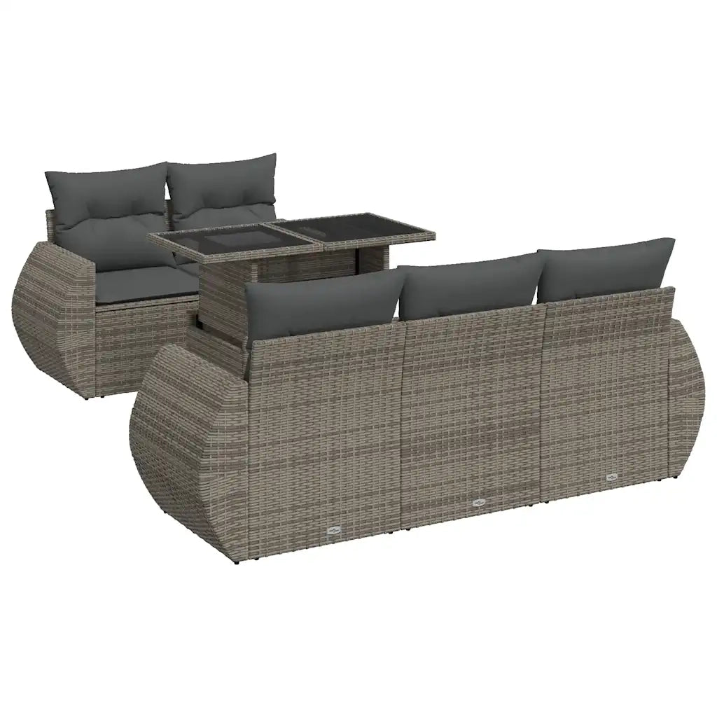 Set Divano da Giardino 6 pz con Cuscini Grigio in Polyrattan 3326571
