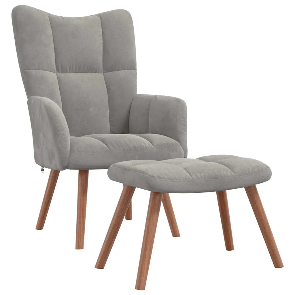 Divano Sedia-Poltrona Relax con Poggiapiedi Grigio Chiaro in Velluto 457000