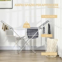 Stendino Elettrico Riscaldato con Ali Pieghevole Salvaspazio in Lega di Alluminio, 144x53x91cm, Argento