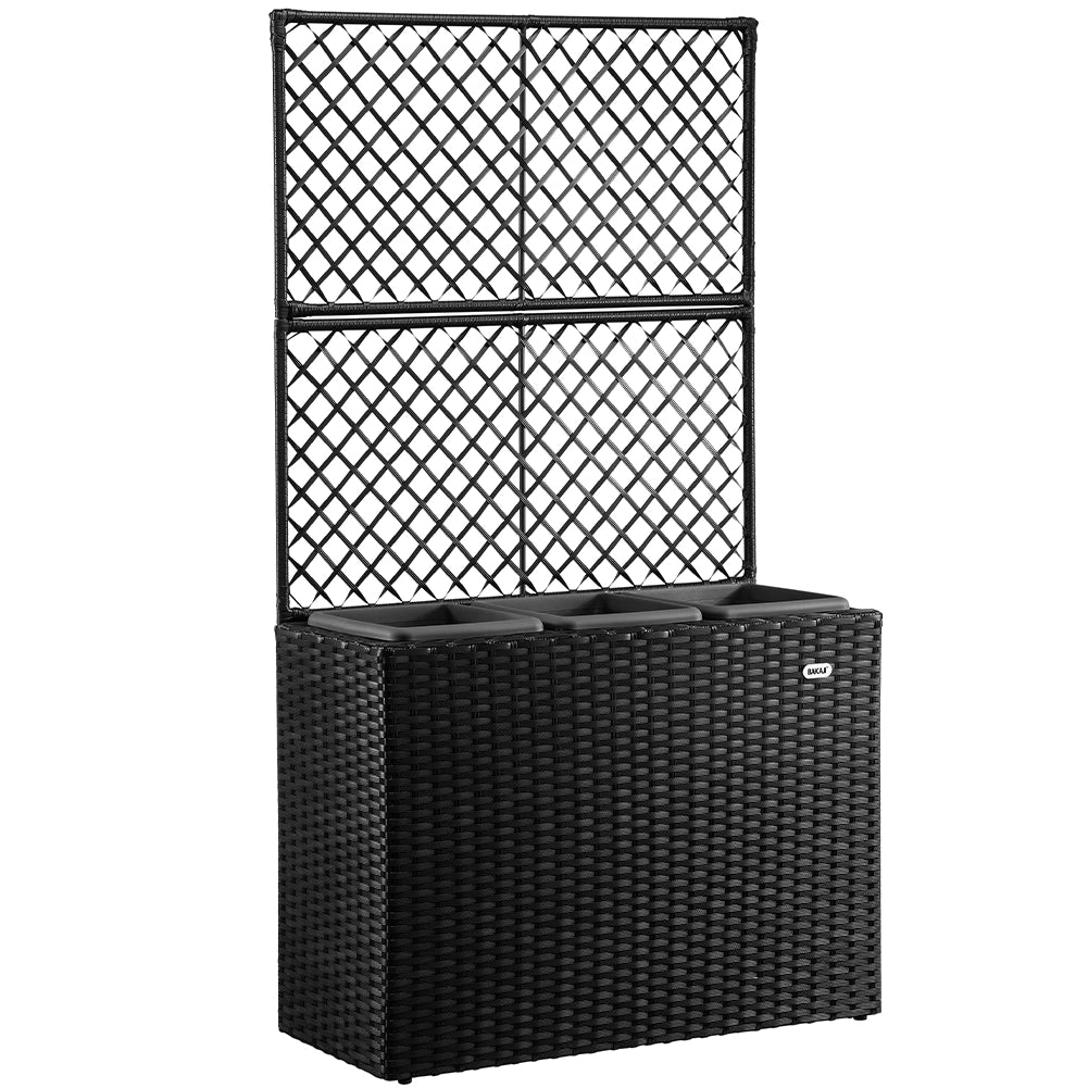 Fioriera da Giardino Polyrattan con 3vasi Estraibili per Balconi e Terrazzi Nero