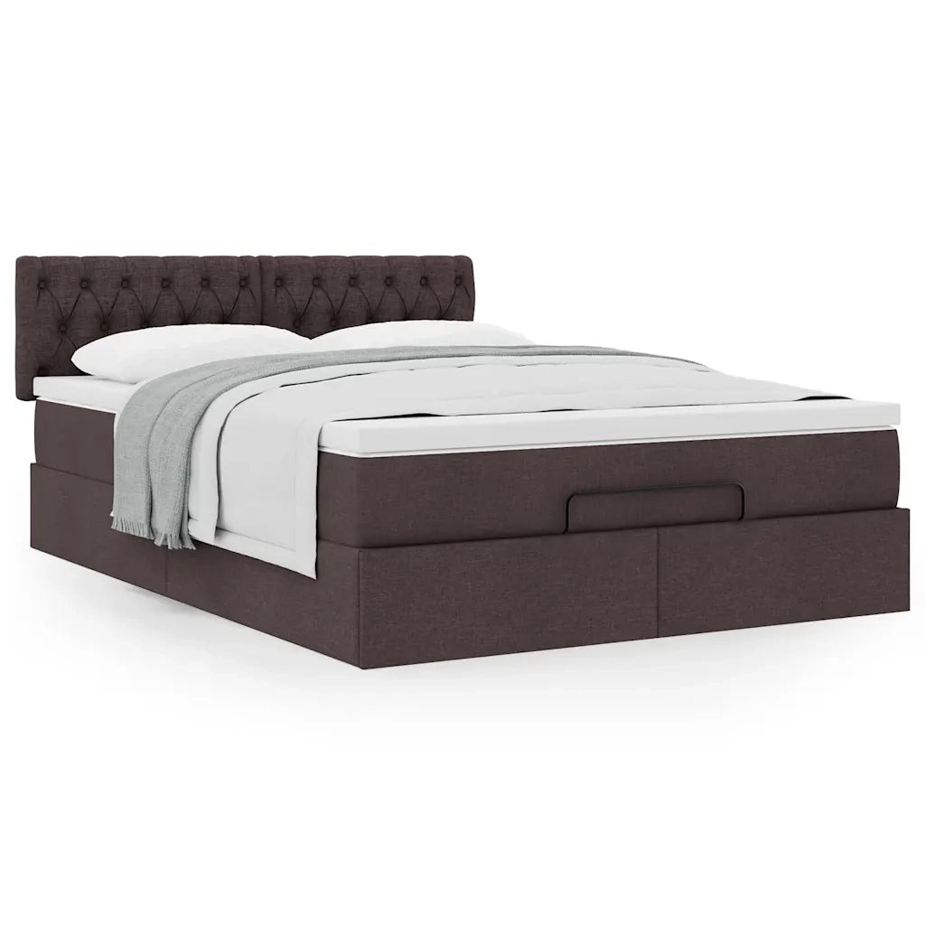 Pouf Letto con Materasso Marrone Scuro 140x190 cm in Tessuto 3311542