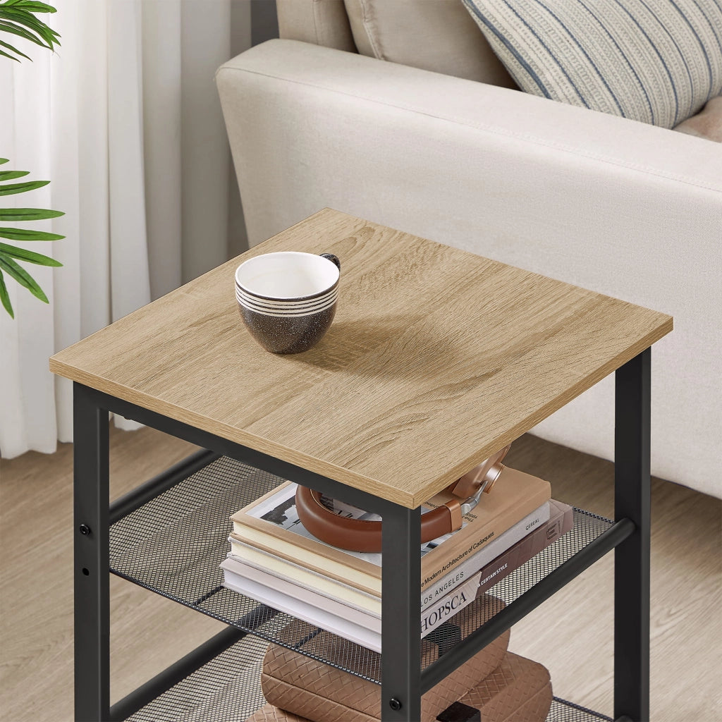 Tavolino da caffè/comodino Valora con 2 ripiani - Stile loft in rovere Sonoma