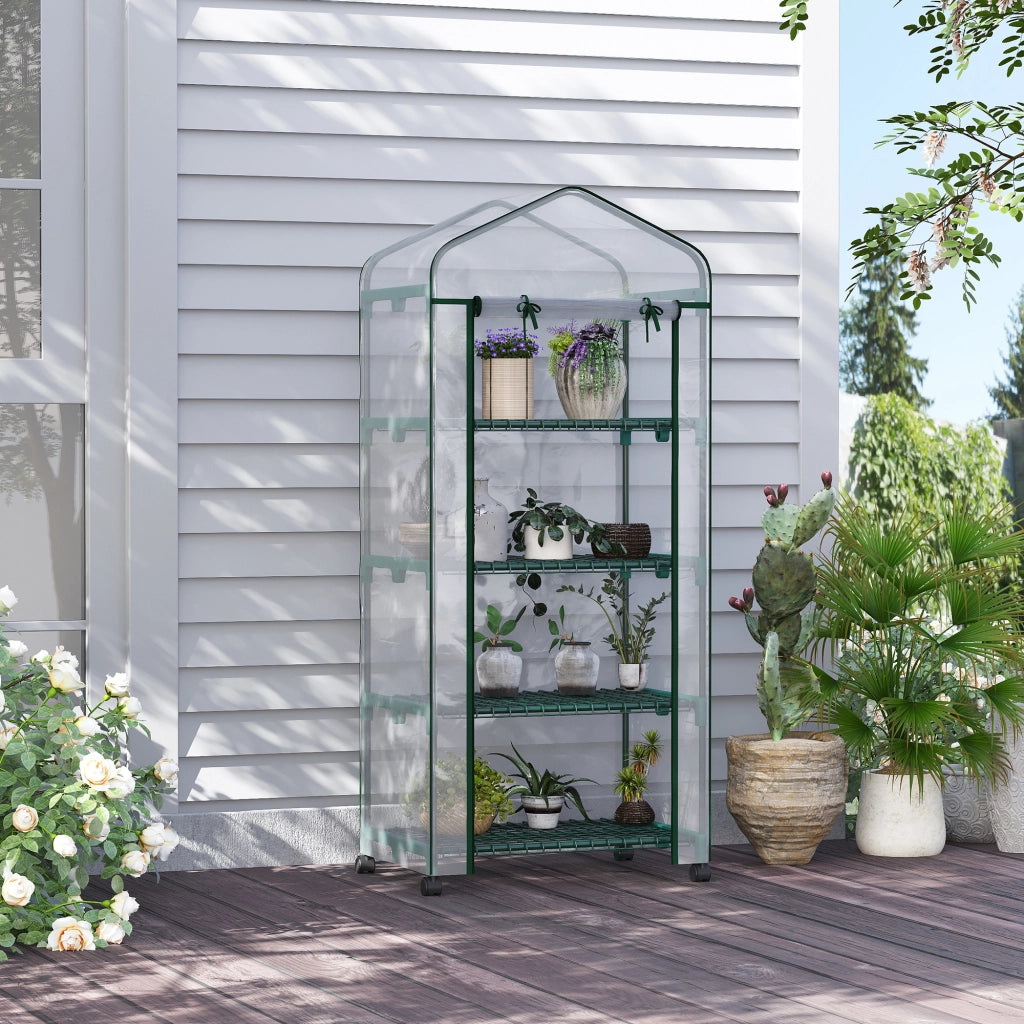 Serra da Giardino con Ruote e 4 Ripiani ¨C Zephmum ¨C Verde Trasparente 69x50x165cm