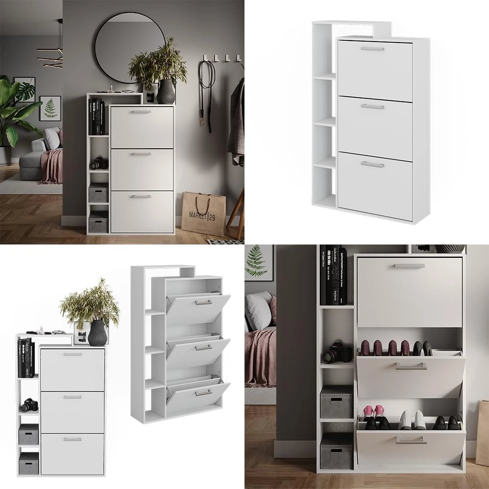 Scarpiera Orlando, Bianco, 80 x 128.3 cm con 3 scomparti