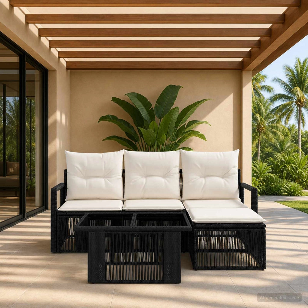 Set Divano da Giardino 5 pz Nero e Bianco Crema polyrattan 3437086
