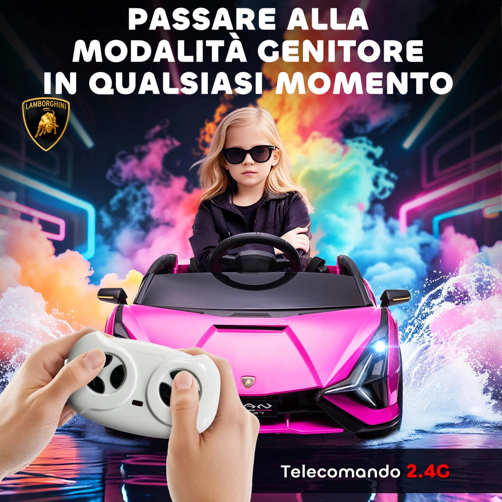 Macchina Elettrica per Bambini 3-5 Anni Lamborghini 12V con Telecomando e Velocit¨¤ 3-5km/h, Rosa