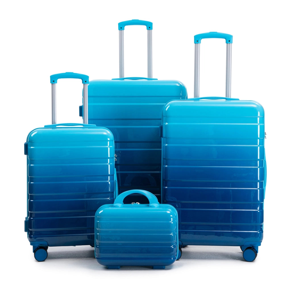 Set di 4 valigie rigide con trolley 360° in pc, manico telescopico a 3 livelli, blu 50.0 × 29.5 × 77.5 cm