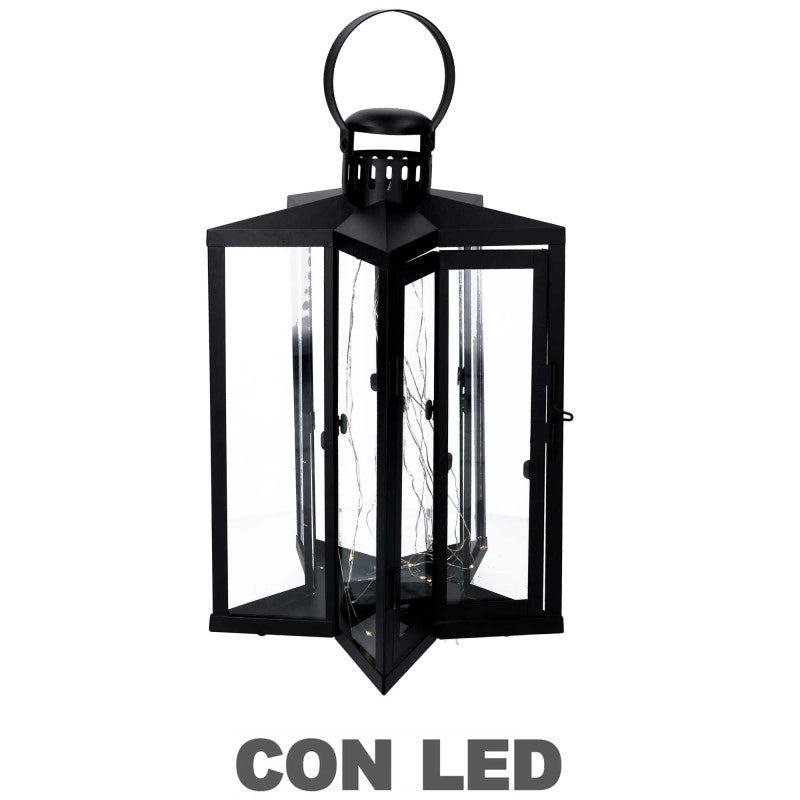 Lanterna led metallo stella nero cm 27,5x27,5h42/48