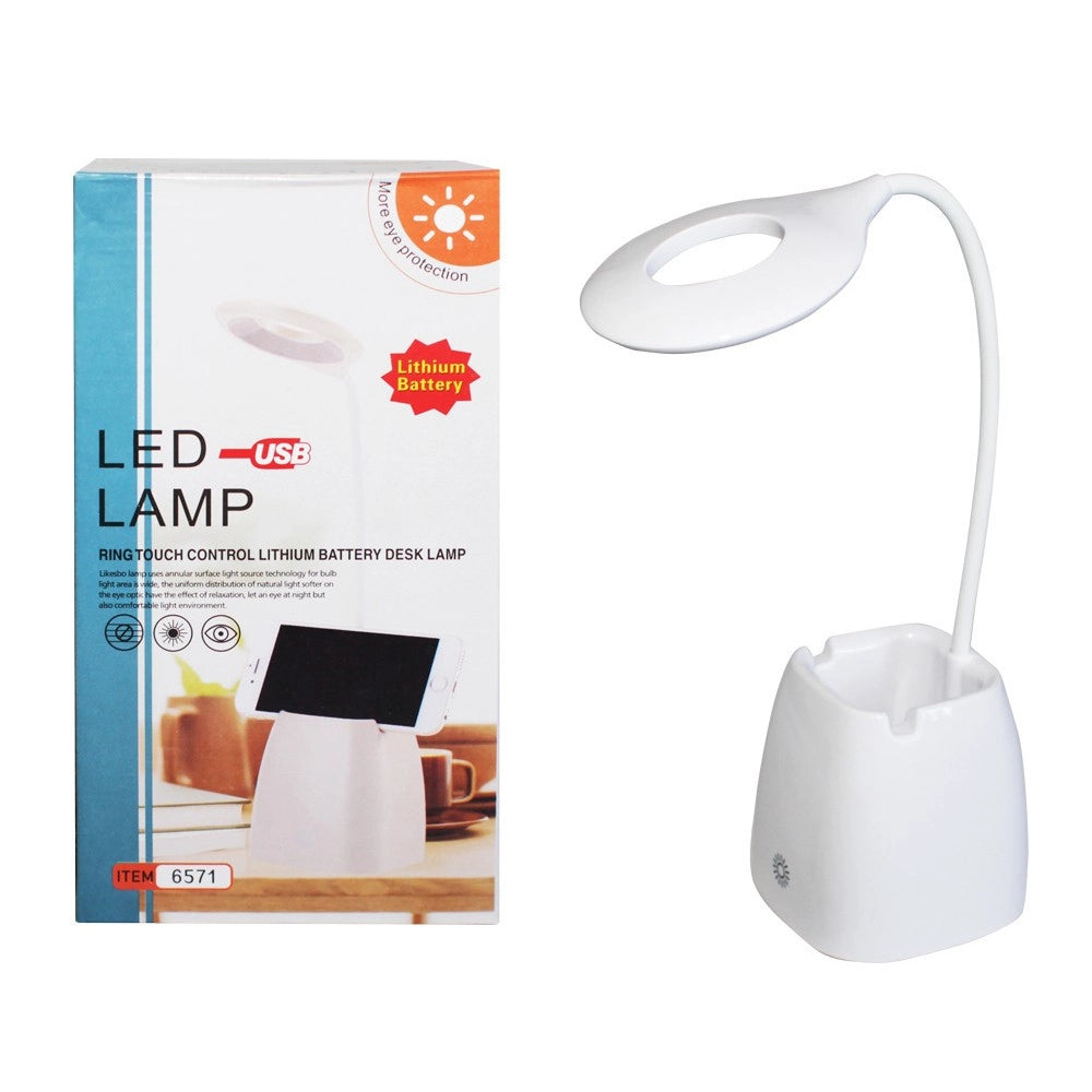 Trade Shop - Lampada Da Tavolo Scrivania Con Portapenne 16 Led Collo Flessibile E Girevole -