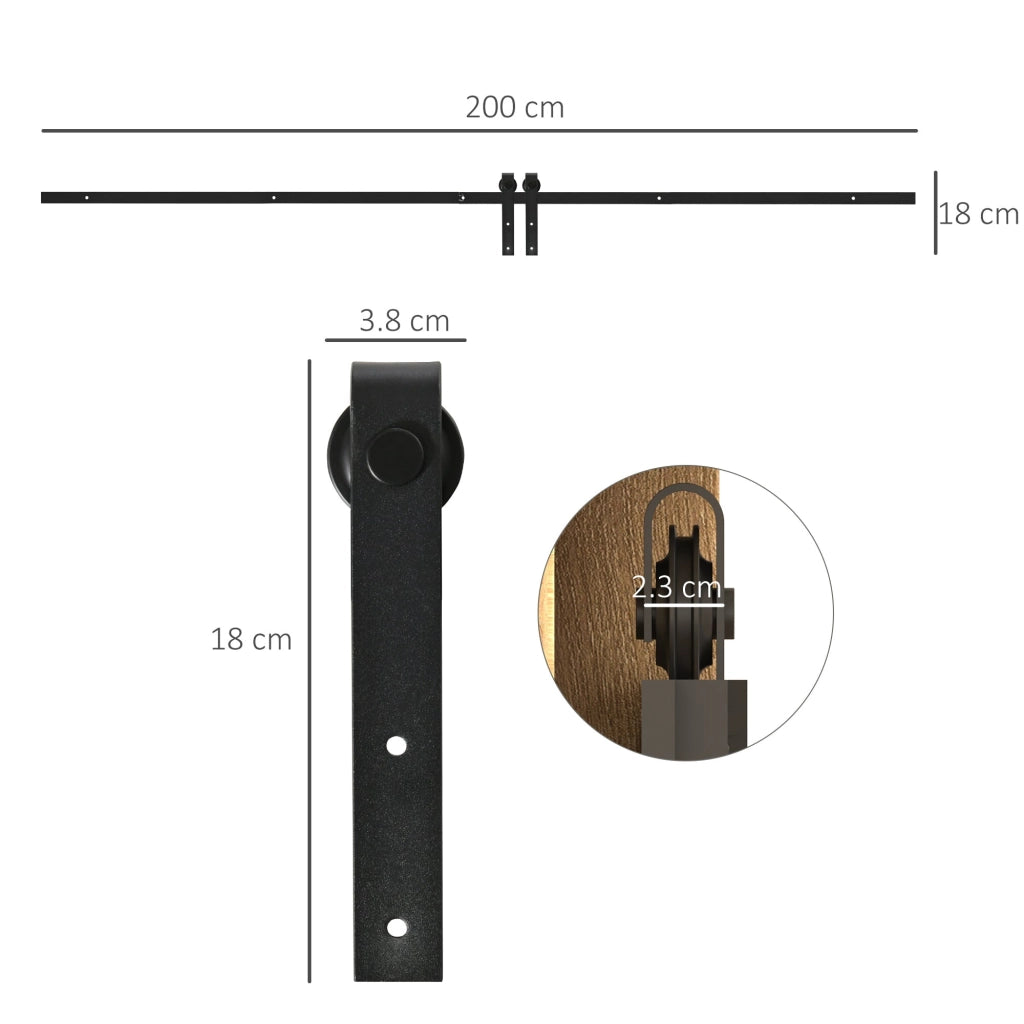 Kit per Porta e Ante Scorrevoli per Mobili con Binario 200 cm in Acciaio Nero