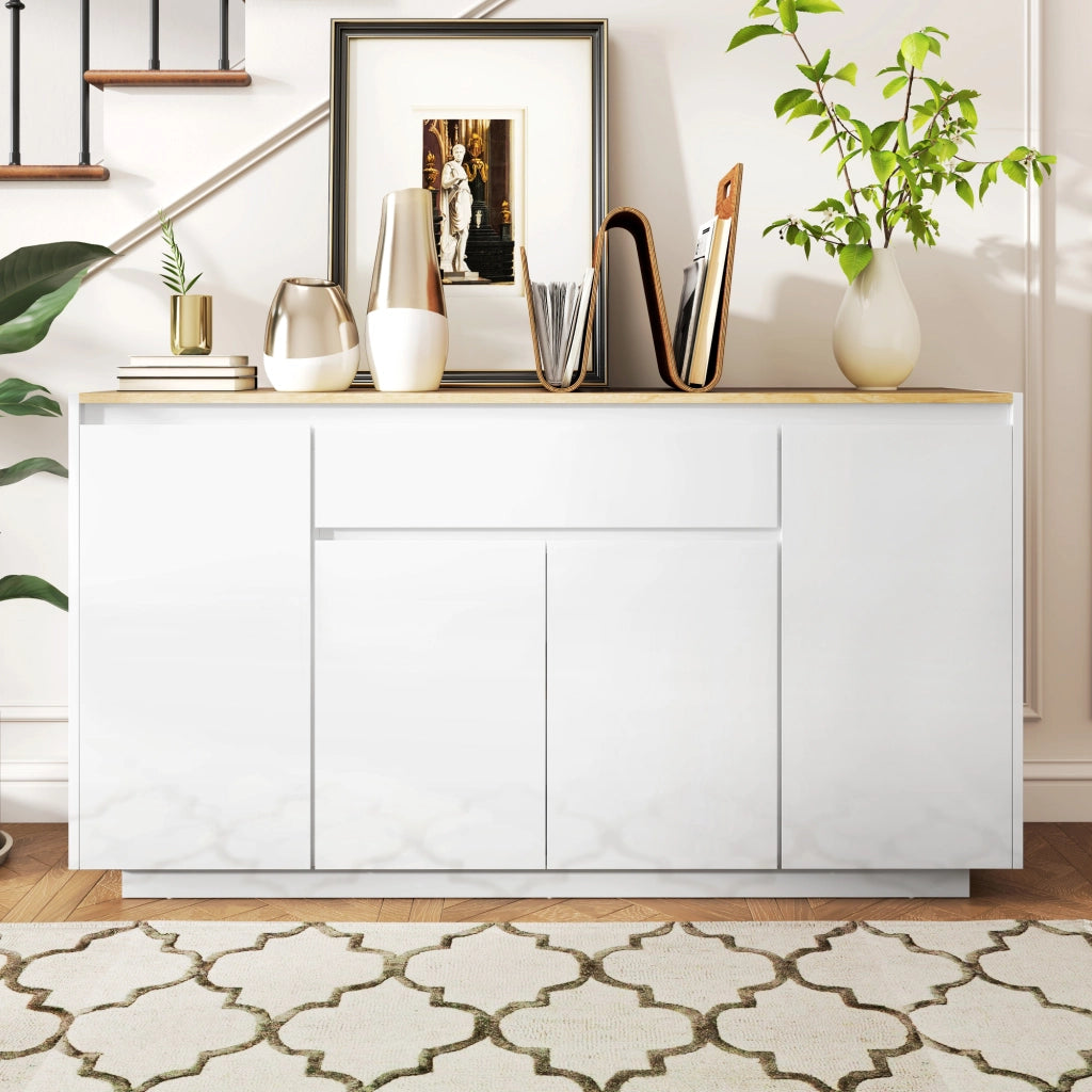 Credenza da Cucina Moderna con Cassetto e 3 Armadietti con Ripiani Regolabili, 140x40x75 cm, Bianco