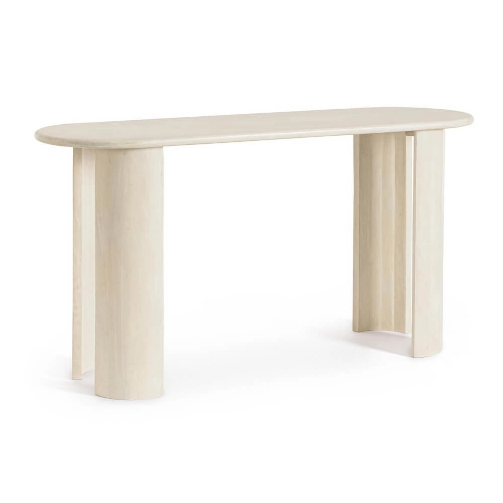 Consolle in Legno di Mango con Piano Ovale e Gambe Cilindriche - BRANCH