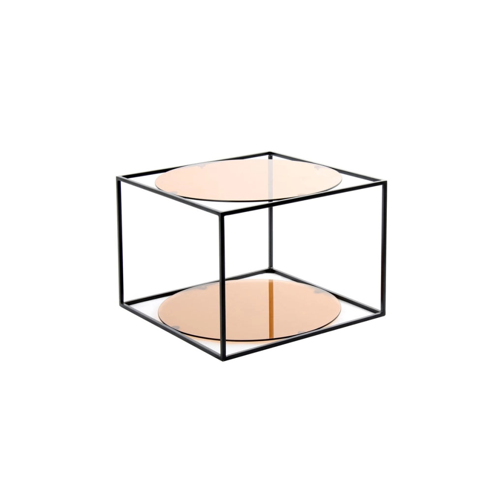 Tavolino da salotto Cody a cubo in metallo e vetro