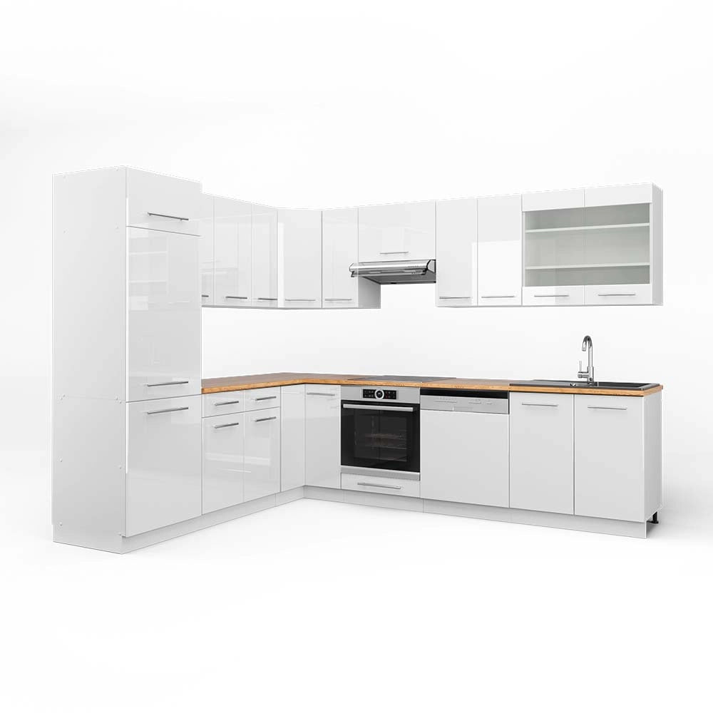 Cucina angolare completa Fame-Line Bianco lucido/Bianco 287 x 60 cm, PL Rovere Vicco