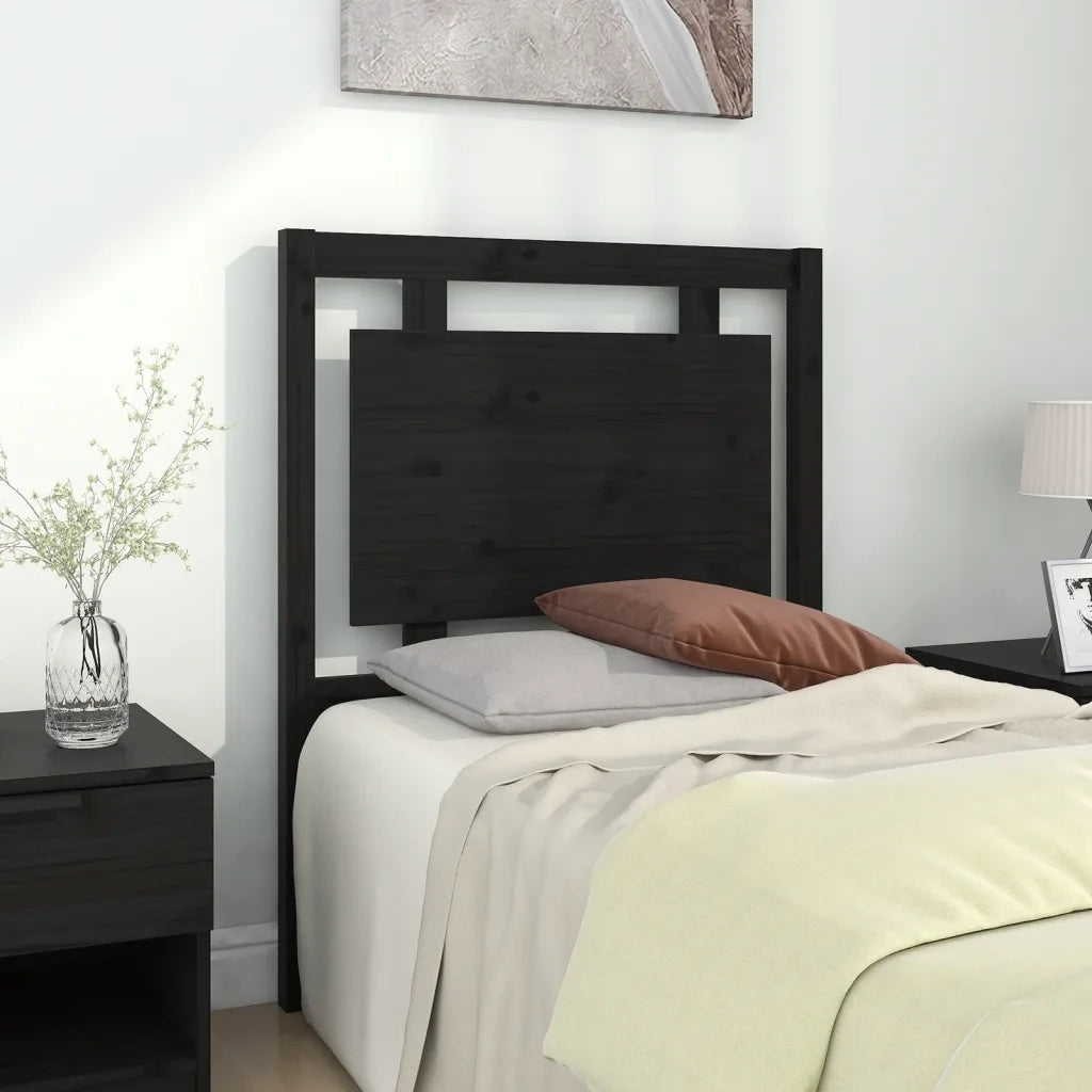 Testiera per Letto Nera 80,5x4x100 cm in Legno Massello di Pino 817919