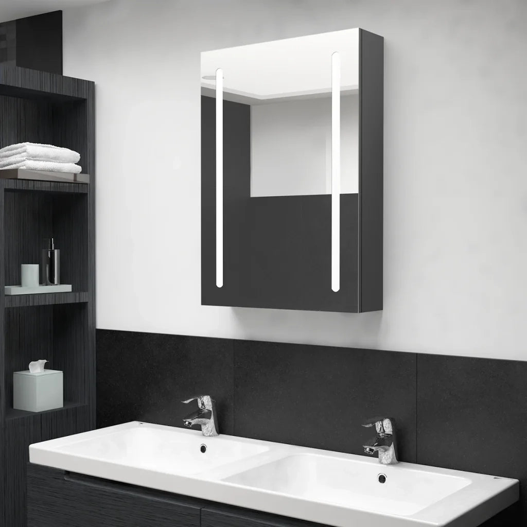 Armadietto Bagno con Specchio e LED-Mobile bagno con specchio Grigio 50x13x70 cm 547587