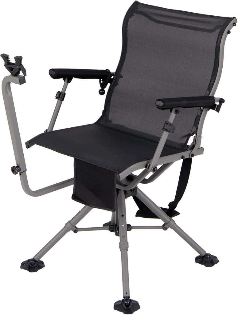 Sedia da Caccia, Sedia da Cecchino Pieghevole con Gambe e Supporto per Fucile Regolabili, Girevole Silenziosa a 360°, Schienale Ergonomico, Sedia da Terra Portatile, Portata 150 kg