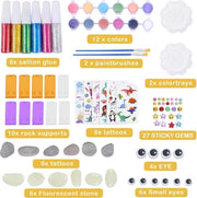 Pacchetto di pittura a pietre - DIY per colorare le pietre con 12 colori, pennello, accessori e occhielli a pennello - per bambini e adulti