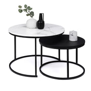 IDMarket - Set di 2 tavolini rotondi ALASKA 54/70, effetto marmo e nero, gambe in metallo