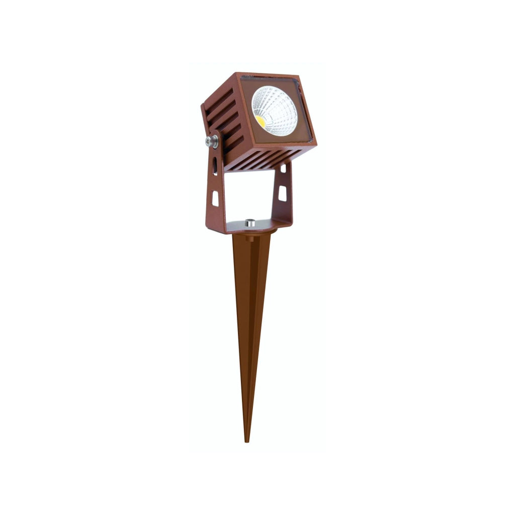 Zas Proiettore LED da Esterno quadrato 7W 3000K Fascio 40 gradi Finitura Corten Strutturato per Illuminazione Architetturale Giardino Outdoor